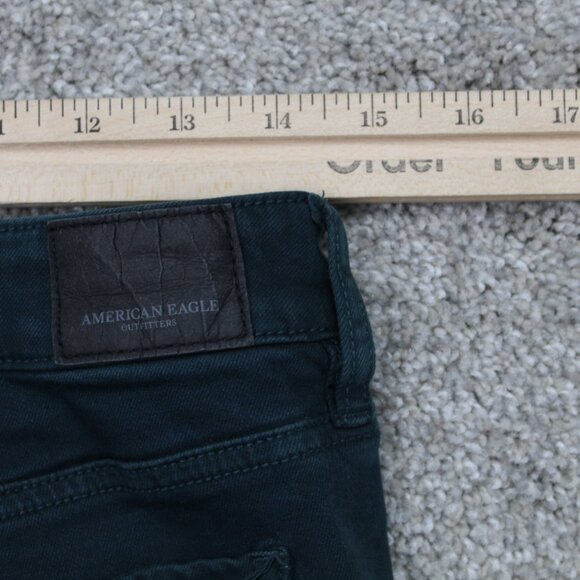 American Eagle Super Stretch X Jeans Womens 10x29" Green Jegging Distressed - Picture 7 of 10